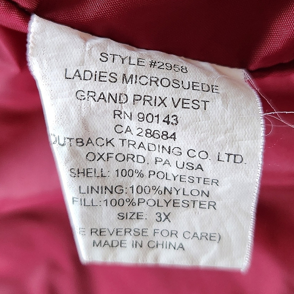 Outback Trading Co. "Microsuede Grand Prix Vest" Red #2958 | Women's Size 3X - Picture 8 of 11